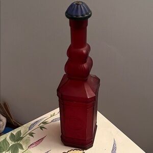 Vintage Red Decorative Bottle with Blue Cap